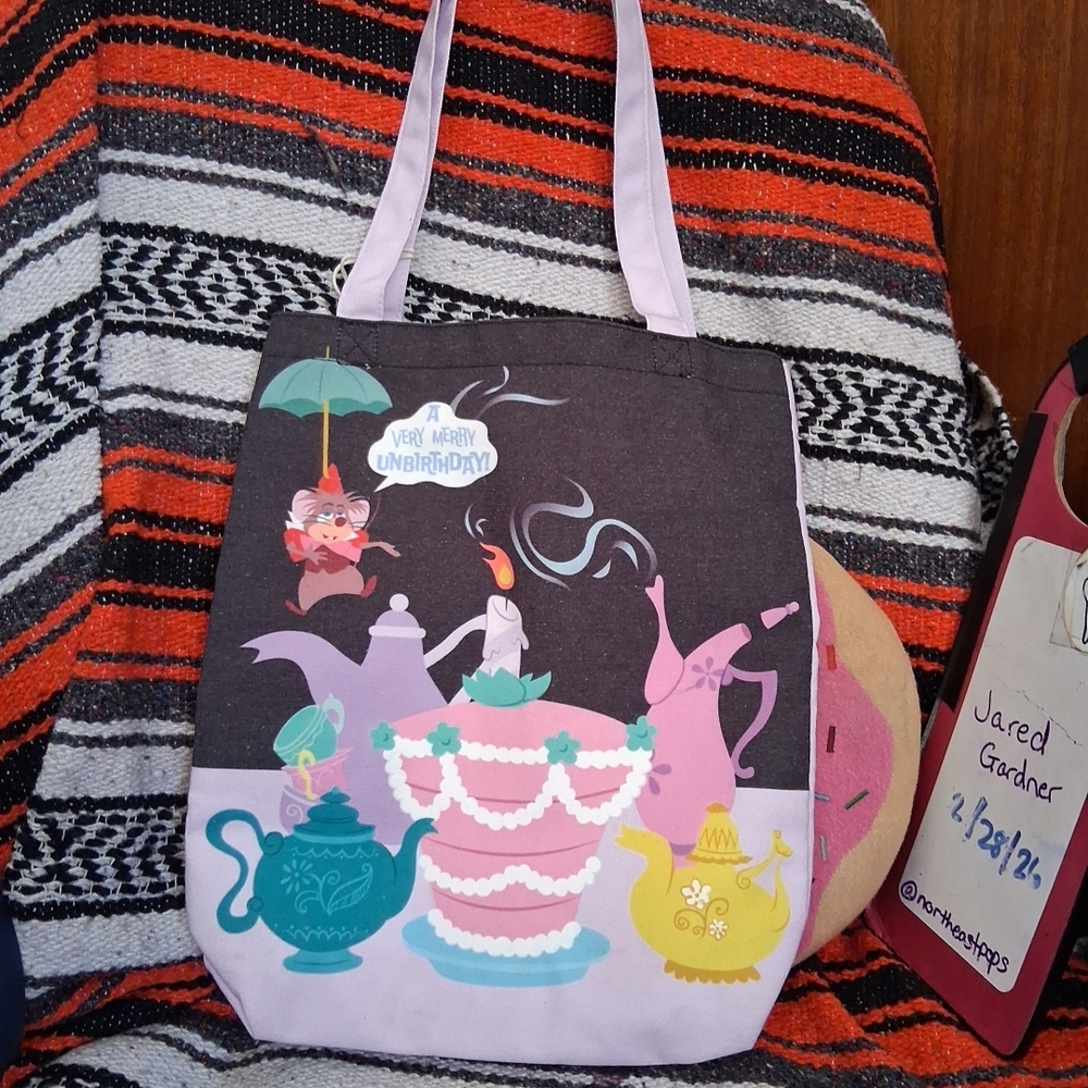 Loungfly Merry Unbirthday Canvas Tote NWT Disney Alice In Wonderland BAM Excl